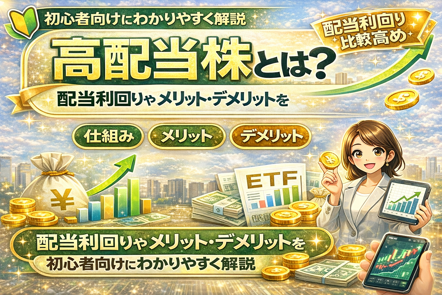高配当株とは？配当利回りの仕組みやメリット・デメリットを初心者向けに解説したイメージ