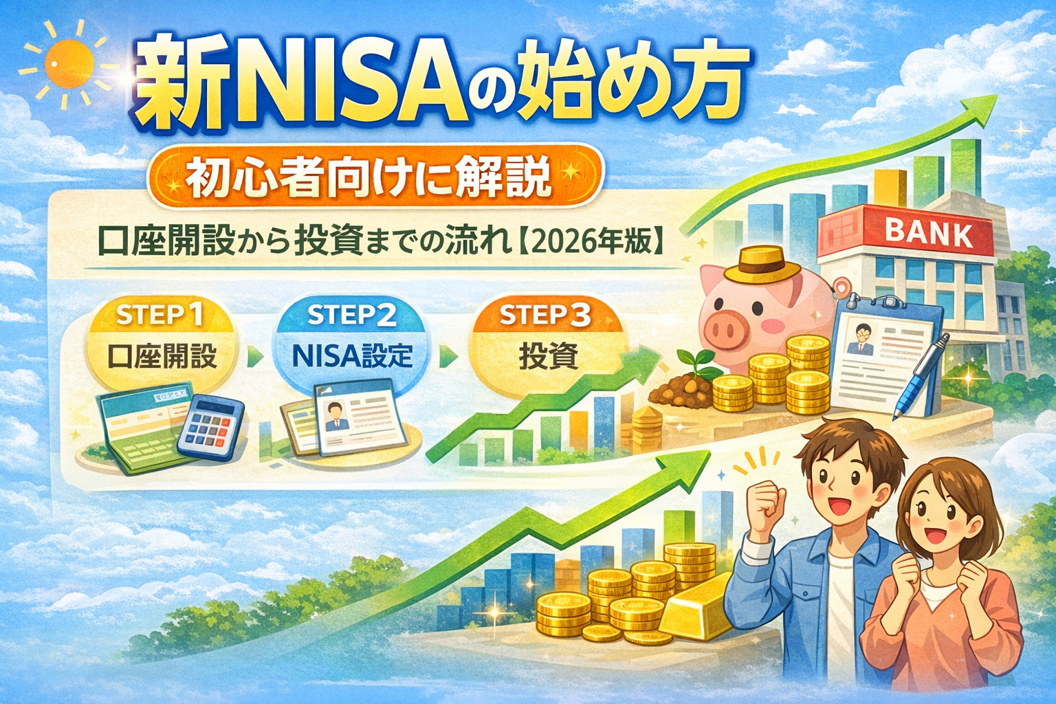 初心者向け新NISAの始め方を解説する投資イメージ