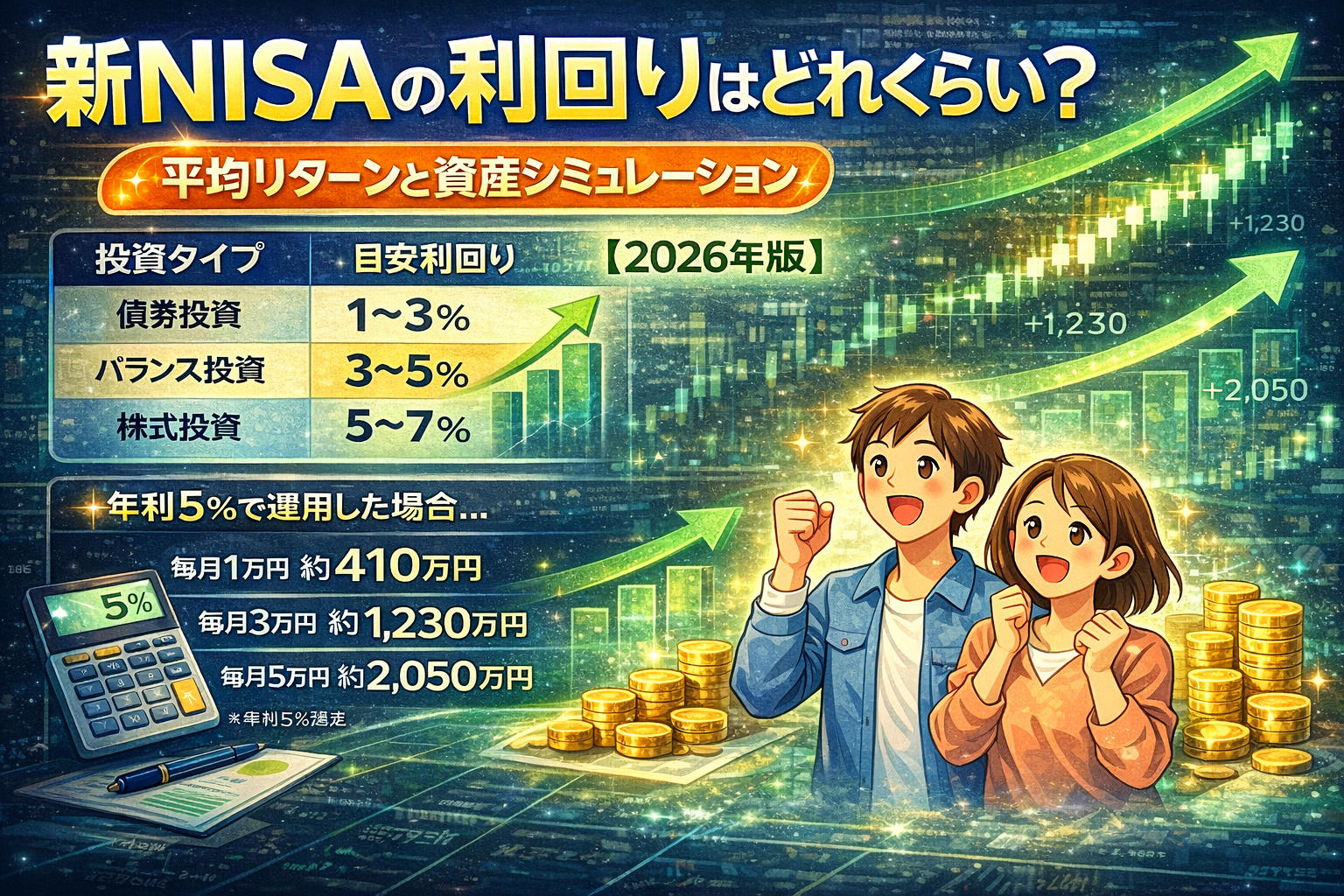 新NISAの利回りと平均リターンを解説する資産運用イメージ